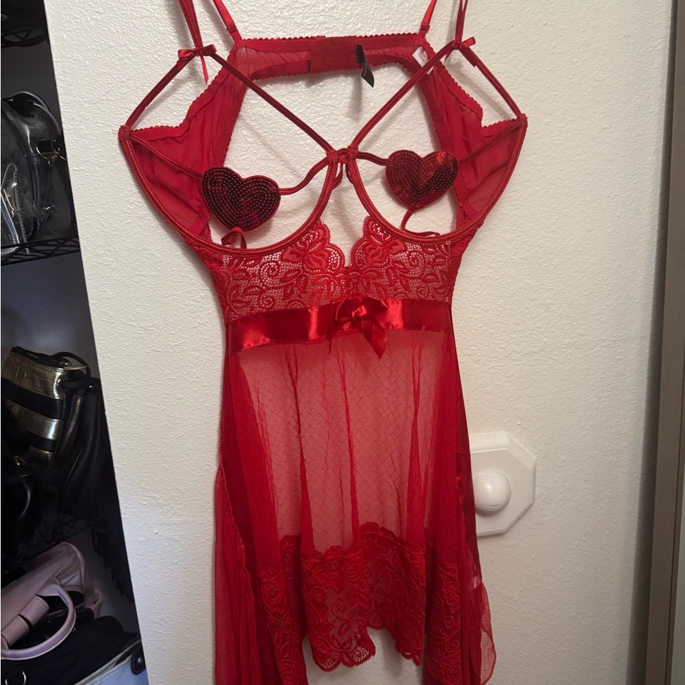 Red Lace Heart-Detail Lingerie